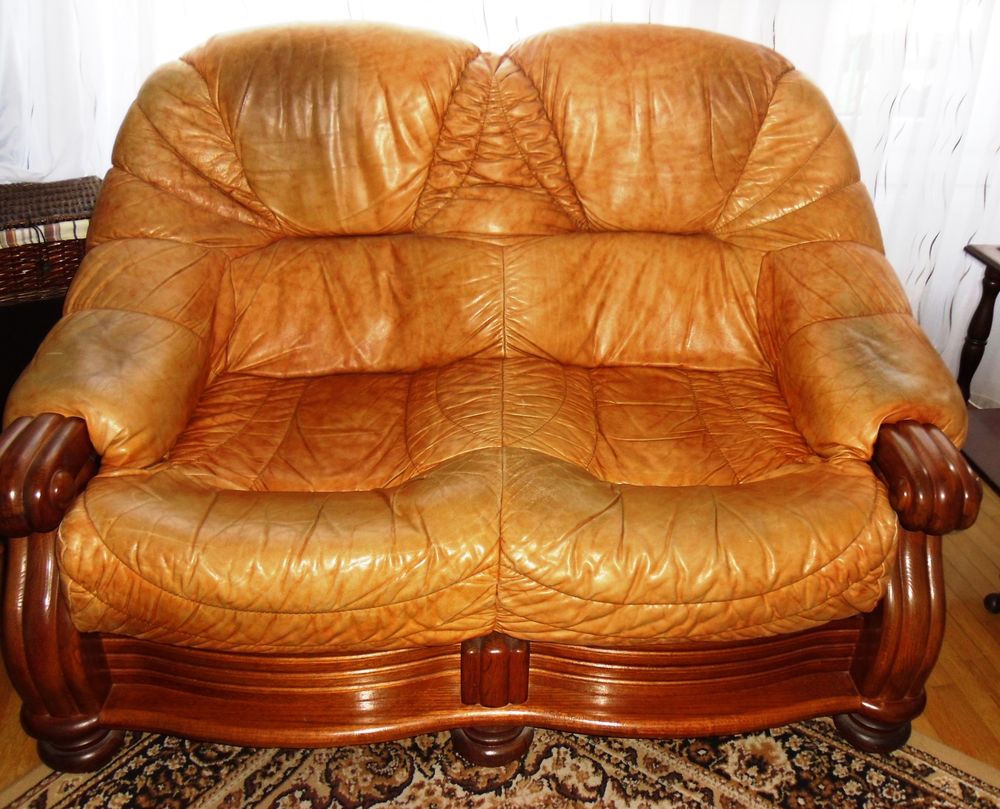 Salon cuir et bois Meubles