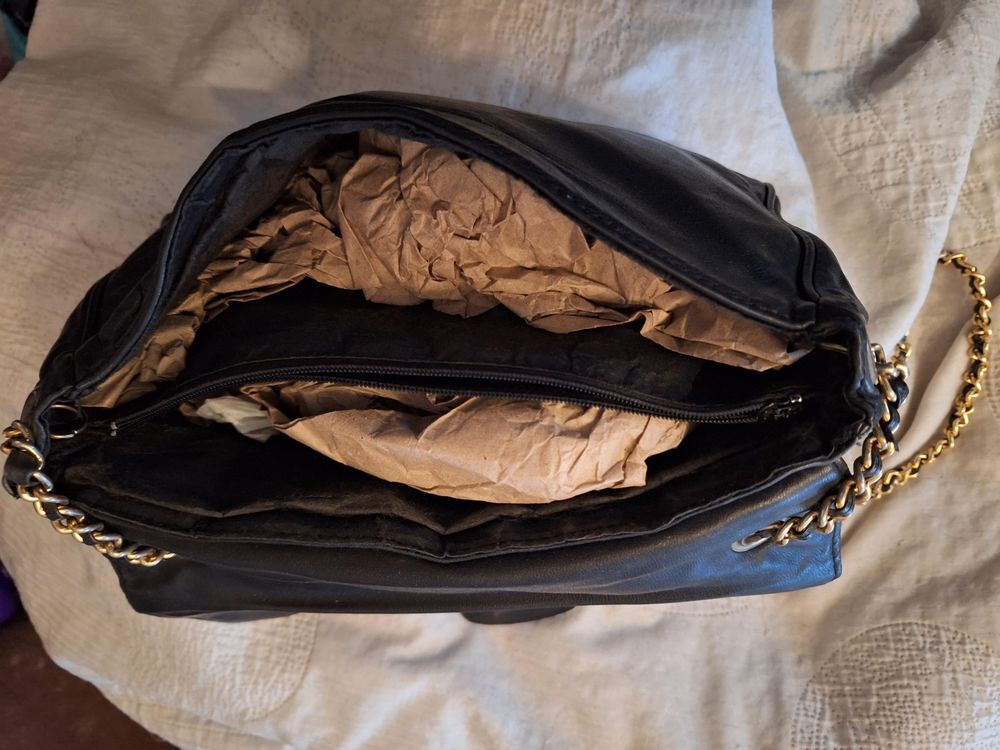 Sac &agrave; main en cuir noir v&eacute;ritable Maroquinerie