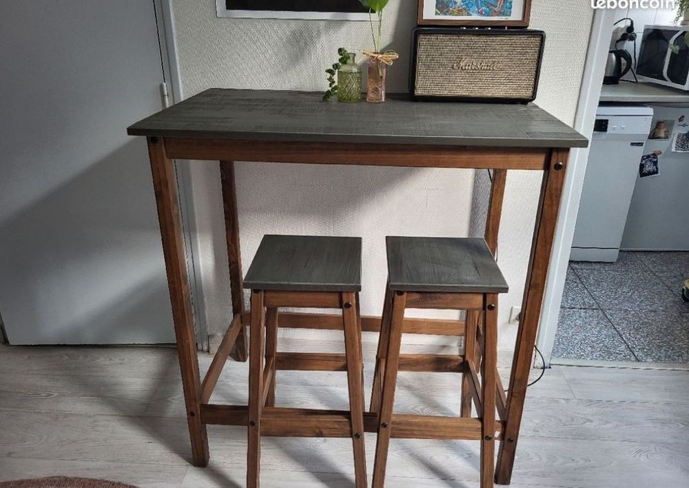 Table haute + 4 tabourets en bois massif Meubles