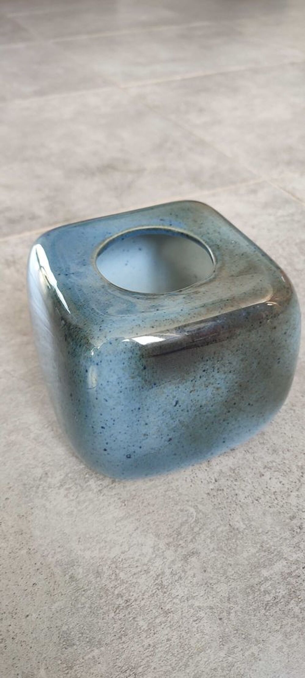 Bougeoir cube porcelaine Virebent Vintage ann&eacute;es 60 