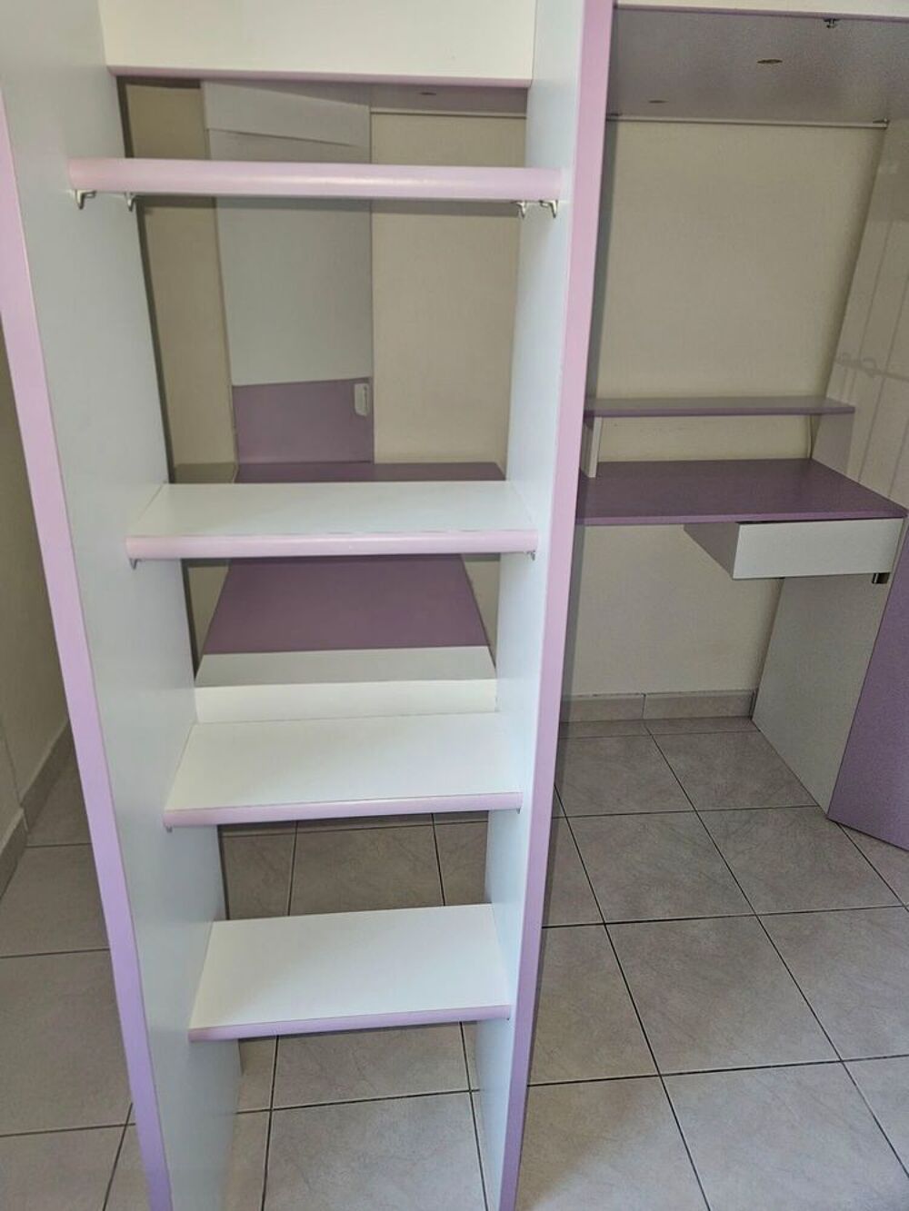 Lit mezzanine + matelas -blanc lilas ? MILA (marque PARISOT) Mobilier enfants