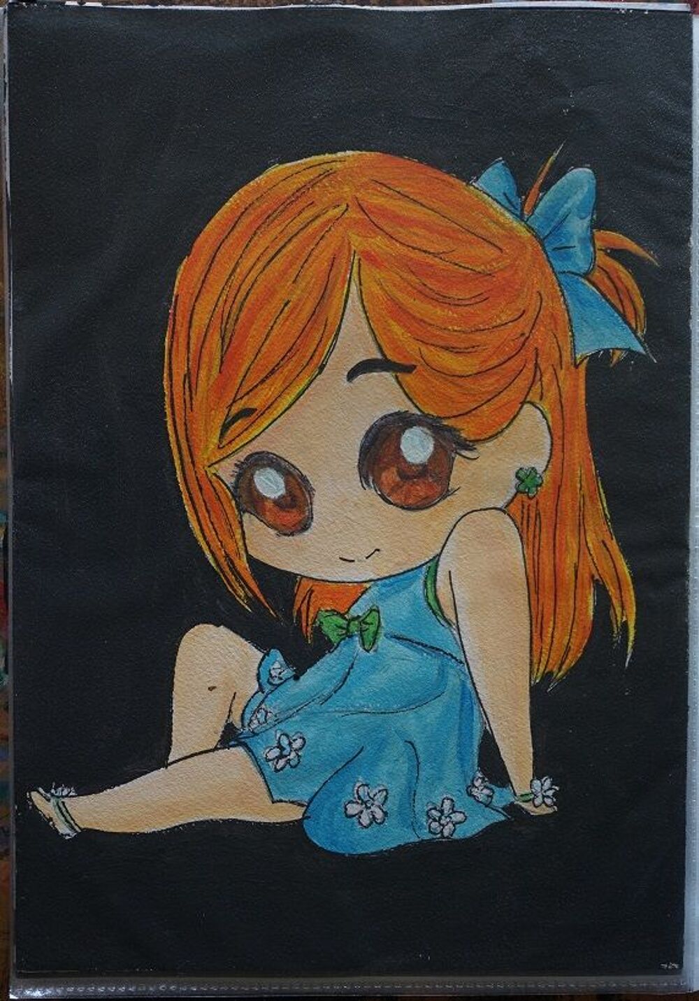 peinture - chibi - sur papier aquarelle format A4 - 300 g Décoration