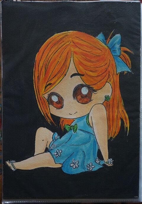 peinture - chibi - sur papier aquarelle format A4 - 300 g 4 Fougères (35)