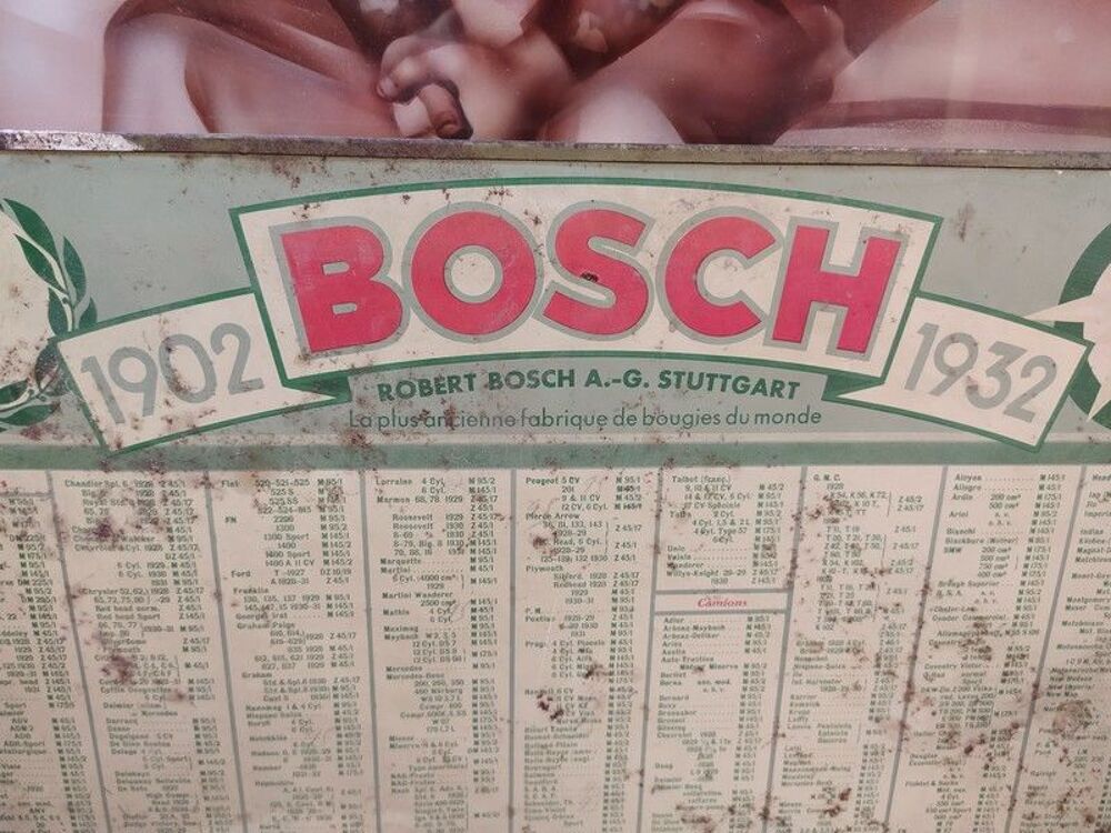 Rare et Ancienne T&ocirc;le Publicitaire Bougies Bosch 1902-1932 