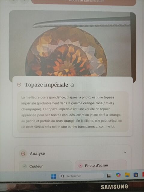 Topaze imperiale 11,28 carats-bicolore jaune/orange-Brésil. Nice (06)