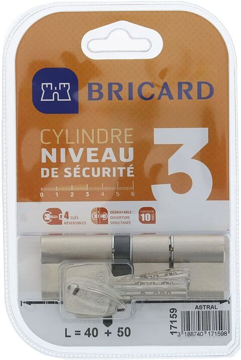 CYLINDRE SERRURE BRICARD 17159        L=40+50 65 Meaux (77)