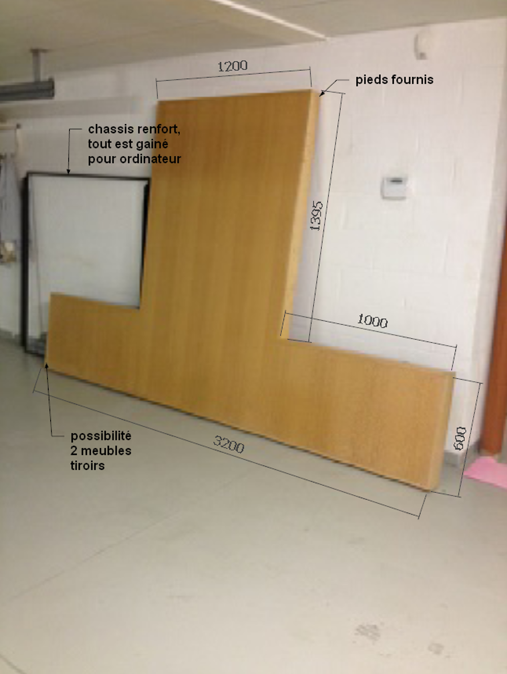 Plateau de bureau en L bois c&acirc;bl&eacute; Meubles