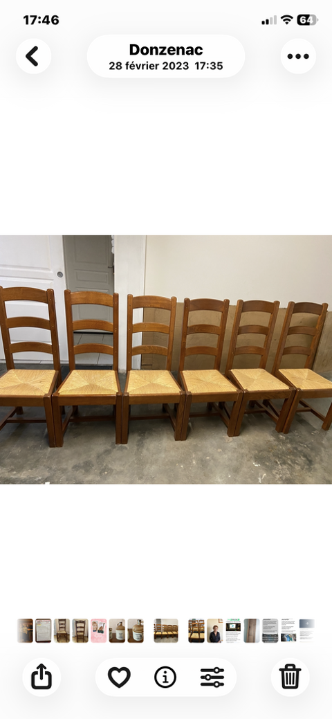 Lot de 6 chaises bois paille 90 Donzenac (19)