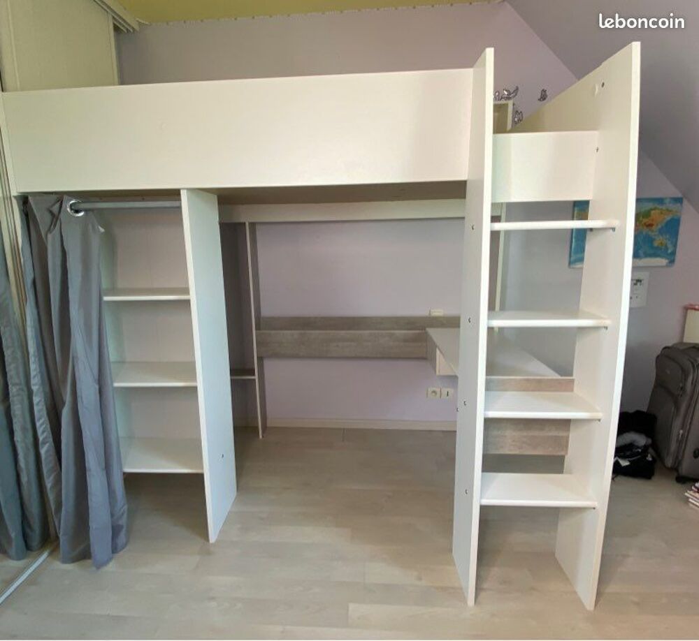 Lit Enfant Mezzanine Blanc et Gris Meubles