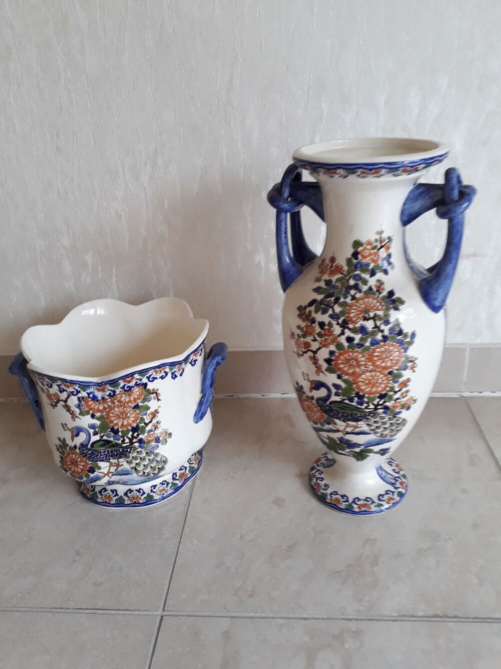 Cruche et cache-pot faiencerie de Gien D�coration