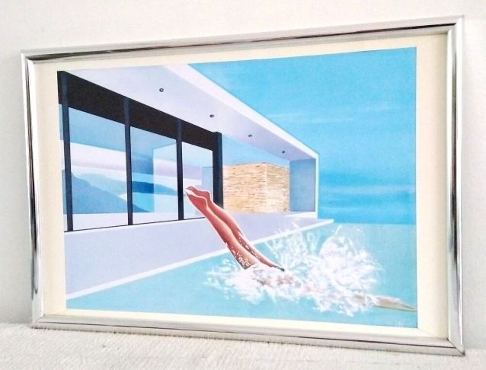 Tableau "femme dans une piscine" style David Hockney Décoration