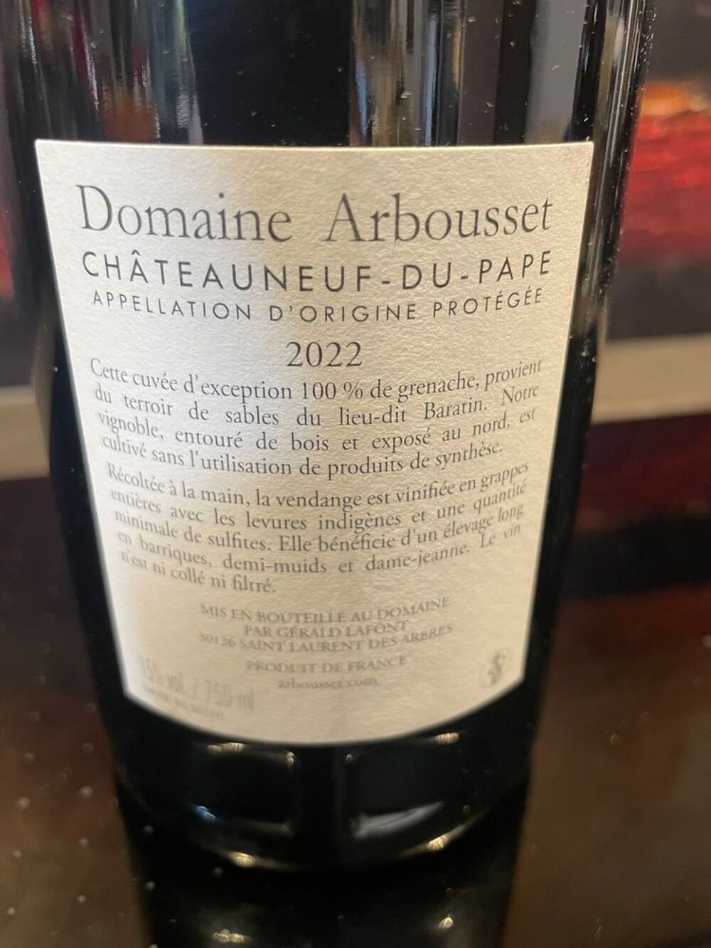 1 Bt CH&Acirc;TEAUNEUF-DU-PAPE 2022 Lieu-dit Baratin Dom Arbousset Cuisine