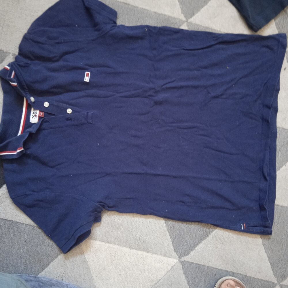 T shirt marine manches courtes liser&eacute; rouge et blanc encolur Vêtements
