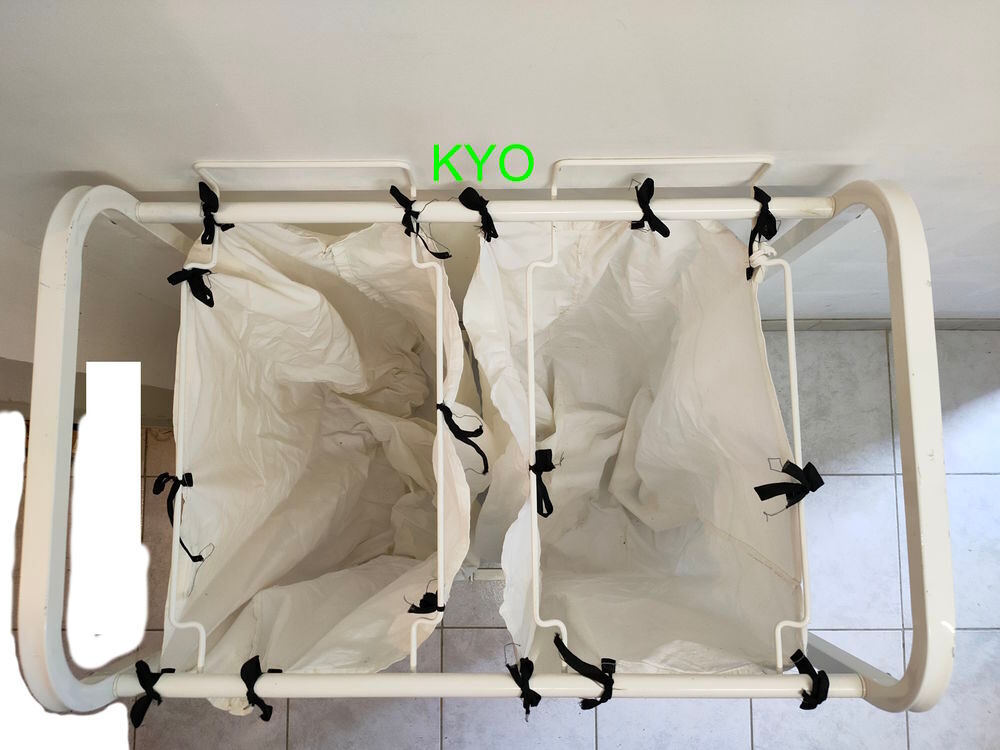 Chariot porte-sac panier linge blanc m&eacute;tal roulettes Meubles