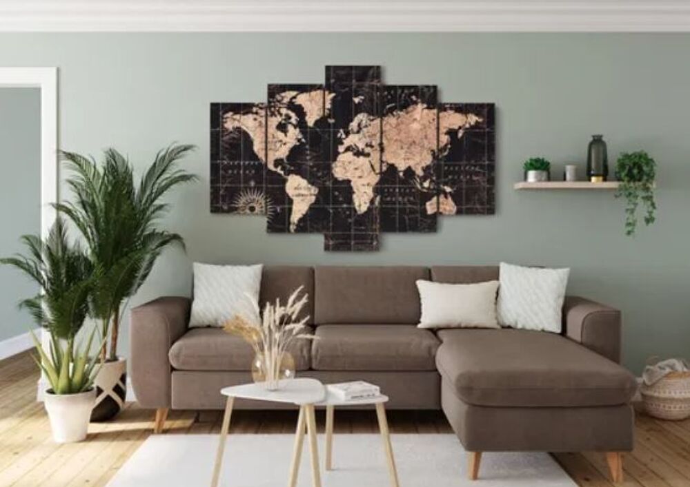 Tableau carte du monde set 5 toiles Décoration