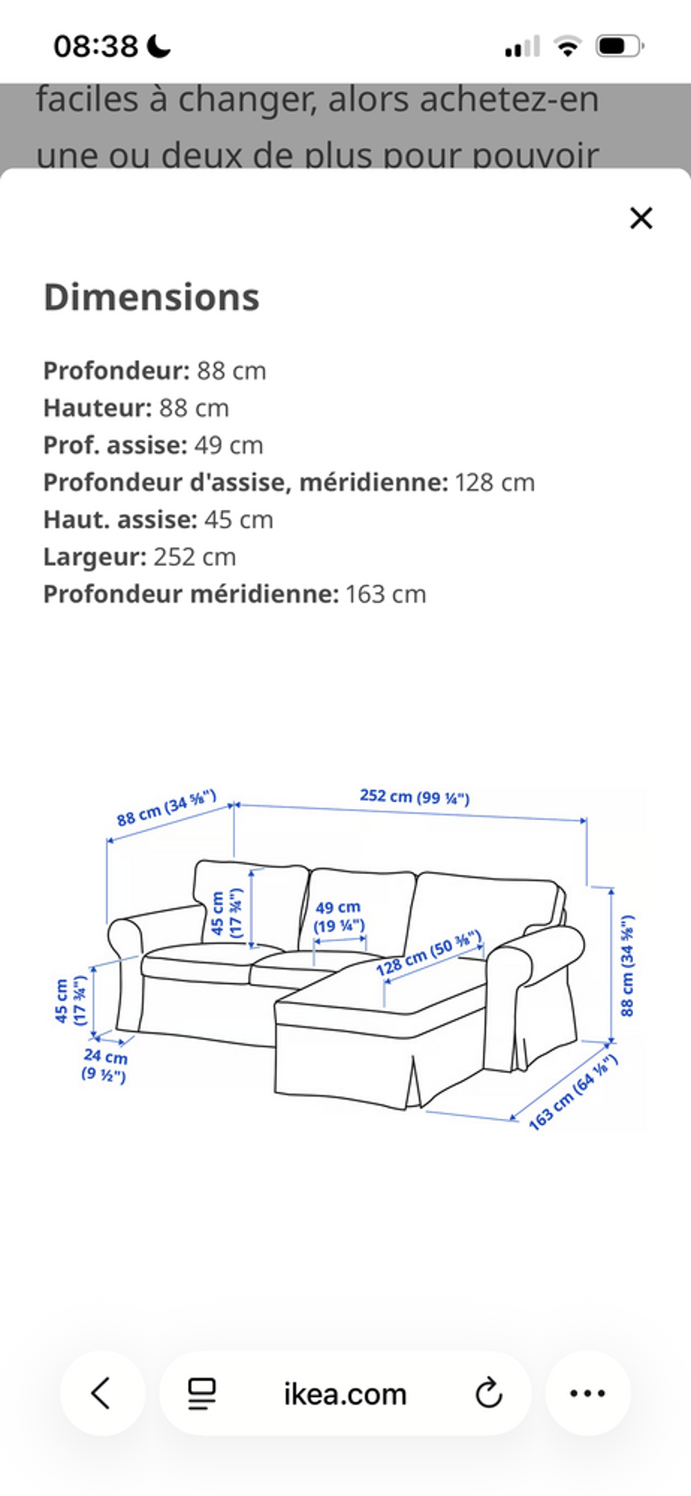 Canap&eacute; 3 places m&eacute;ridienne EKTORP IKEA Meubles