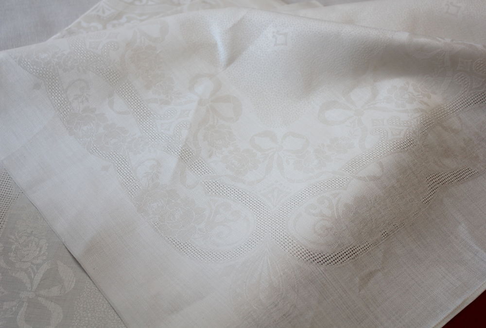 Nappe blanche ancienne lin &amp; coton + serviettes Meubles