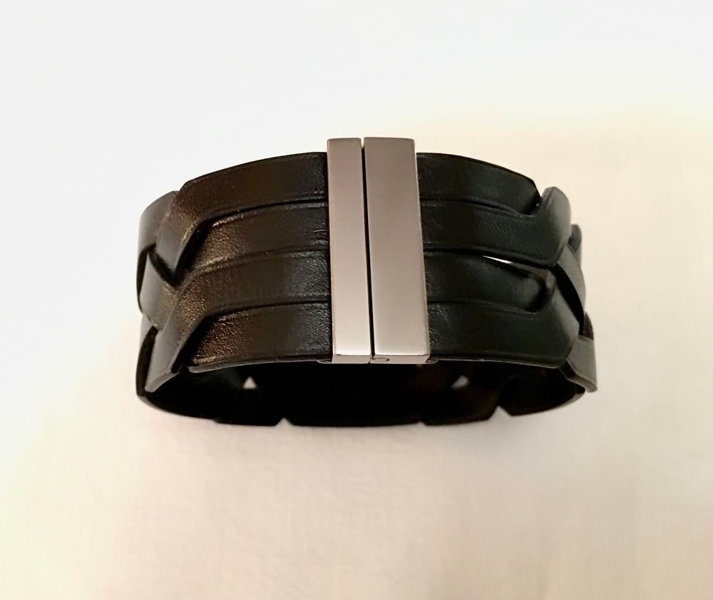 Bracelet en cuir tress&eacute; noir HERM&Egrave;S authentique Neuf Bijoux et montres