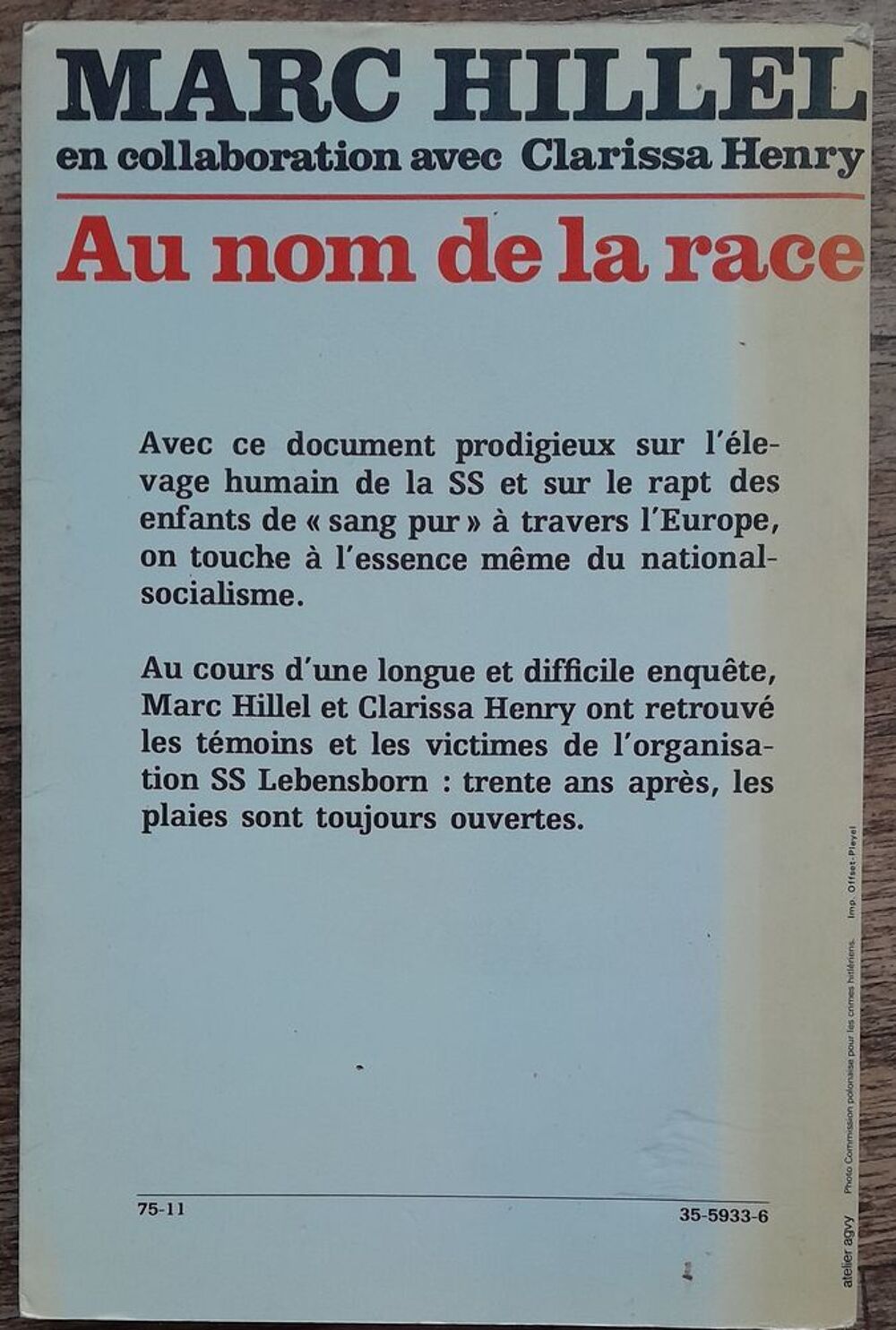 Au nom de la race - Marc Hillel Livres et BD