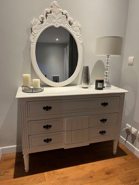 Trs jolie commode en bois blanc 90 Paulhan (34)