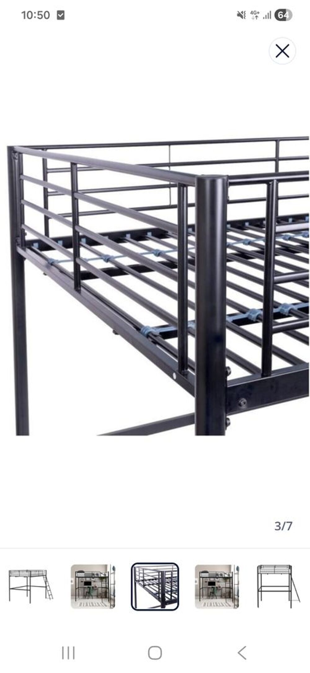 Lit mezzanine 2 places m&eacute;tal noir ELIOT 140x200 + sommier Meubles