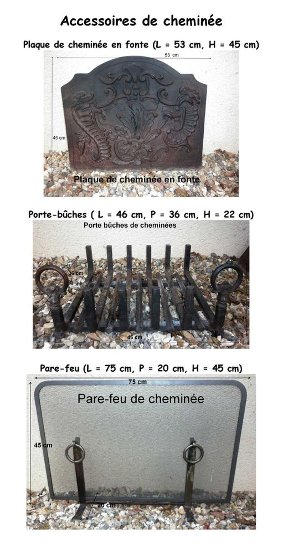 Pour Chemin&eacute;e : plaque d&eacute;cor, porte-b&ucirc;ches et pare-feu Décoration