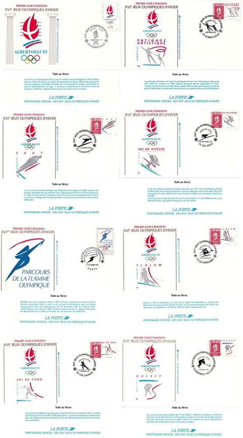 Lot de 18 enveloppes et cartes postales J.O d'hiver � Albert 15 N�ris-les-Bains (03)