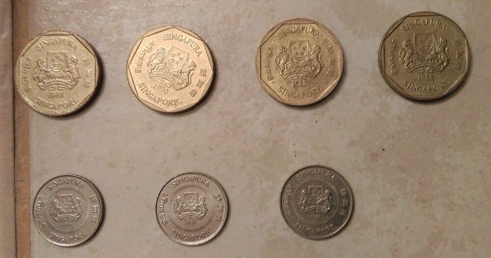 pi&egrave;ces 1 dollar et 10 cents Singapore 1987-1991 - 