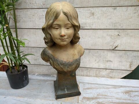 Sculpture Buste Jeune Fille Terre Cuite Art Nouveau Coudray 1 Loches (37)