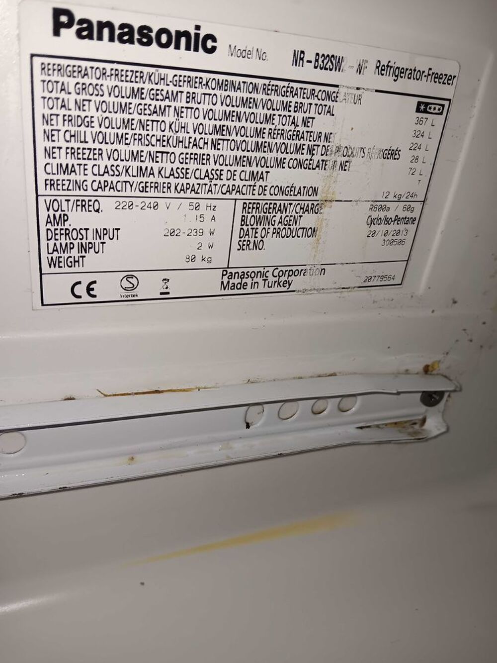 r&eacute;frig&eacute;rateur Combin&eacute; Cong&eacute;lateur Panasonic Class A++ 367/Litres Froid No Froost Enti&egrave;rement Ventil&eacute; Congel 72/Litres Fonction rapide 12kg/24h Electroménager