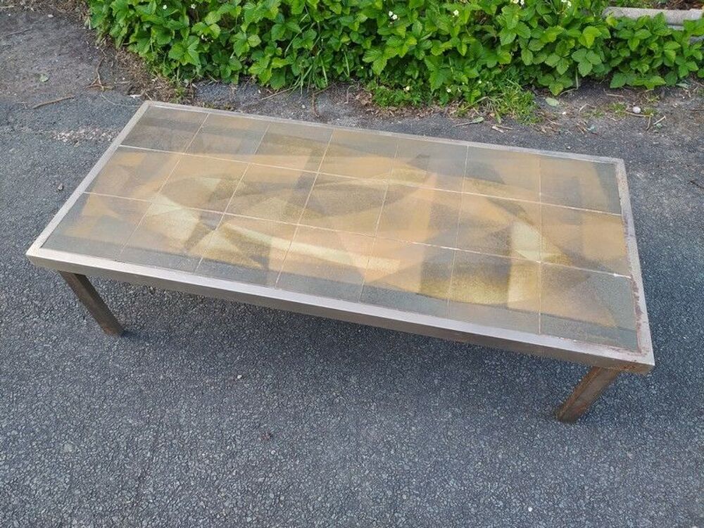 Table Basse M&eacute;tal Carreaux C&eacute;ramique Design Jacques Lignier 