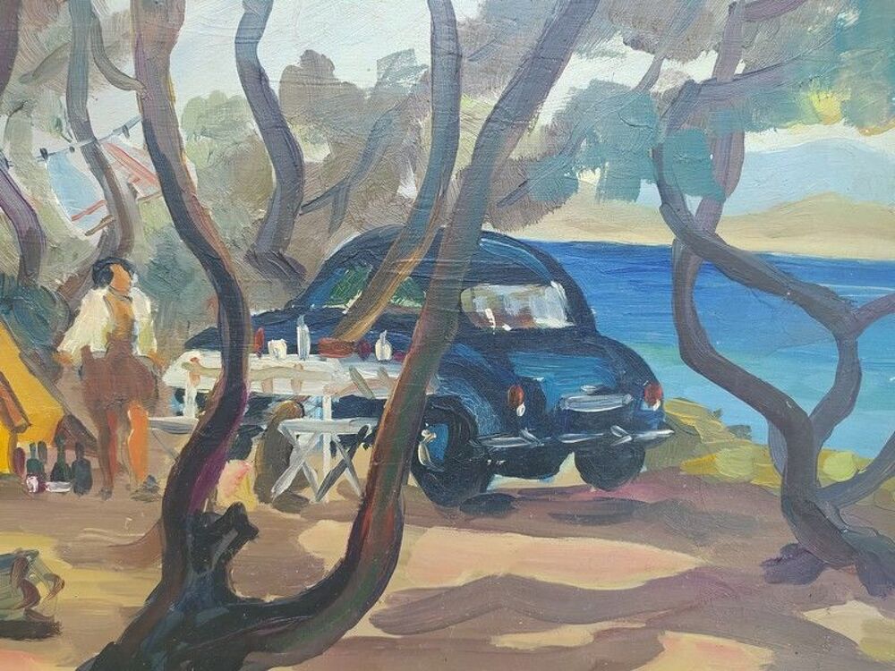 Tableau Paysage M&eacute;diterran&eacute;en Camping Sign&eacute; S.Chauvin 
