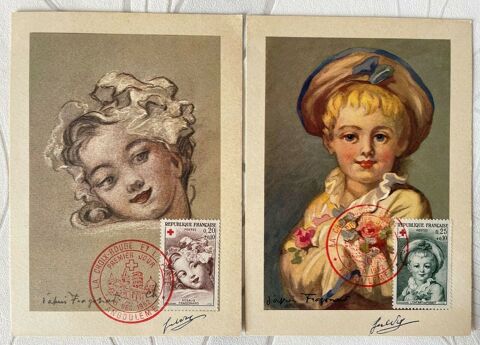 2 CARTES 1er Jour LA CROIX-ROUGE et LA POSTE FRAGONARD 1962 5 Blaye (33)