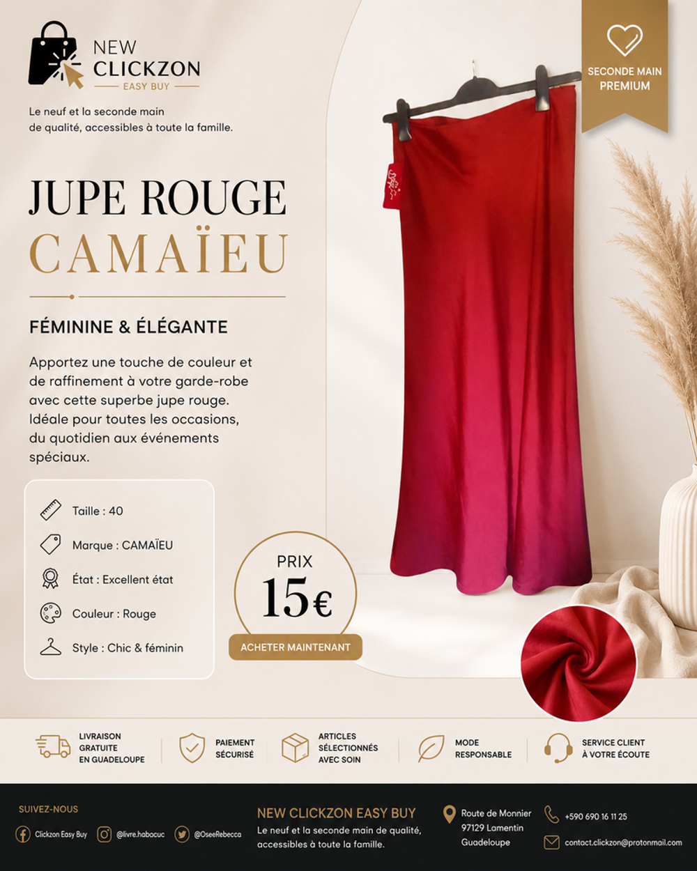 Jupe longue en satin CAMAIEU 15€ Vêtements