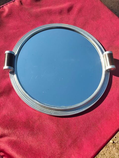 Plateau en verre entourage en m�tal argent� avec poign�es 13 Avermes (03)