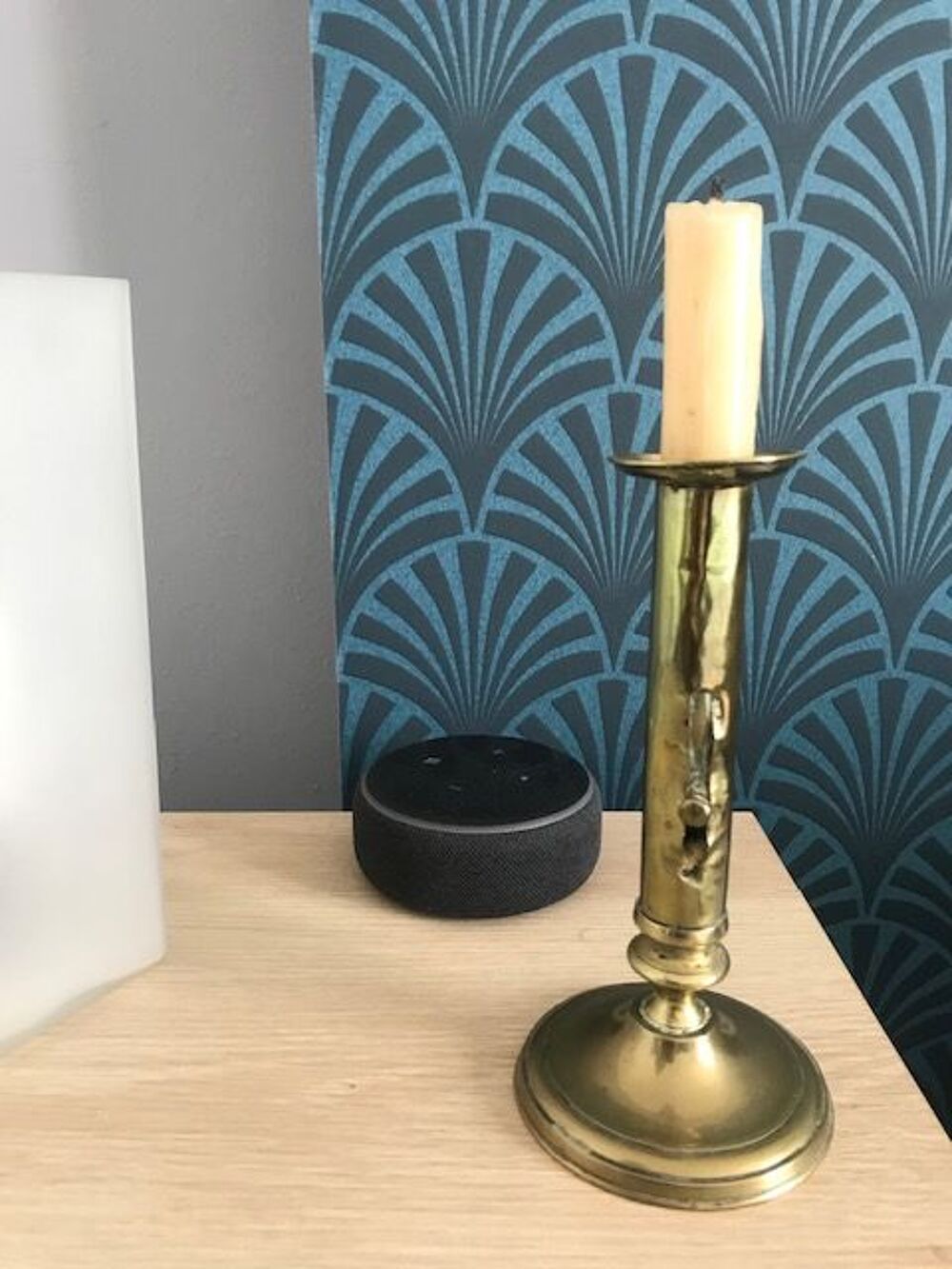 Bougeoir &agrave; bouton en cuivre Décoration