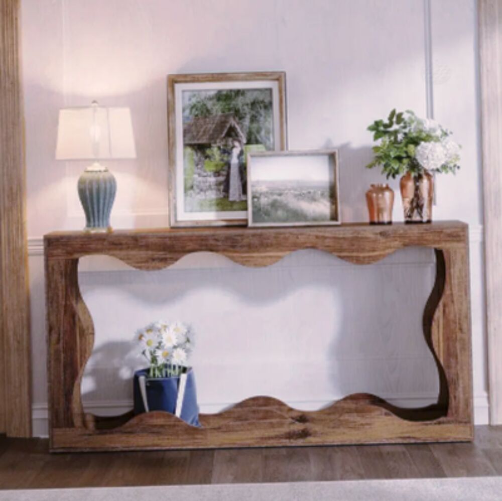 Console ajour&eacute;e en bois naturel ? Silhouette ondul&eacute;e chic Meubles