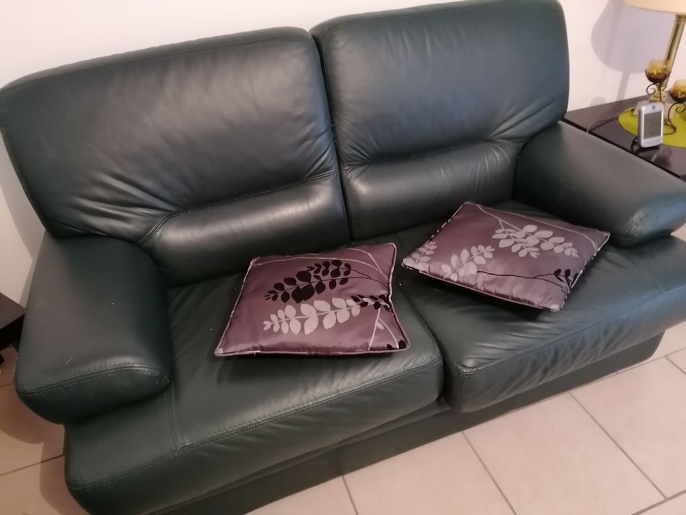 Canape 2 places cuir vert bouteille (pas de livraison ni DHL Meubles