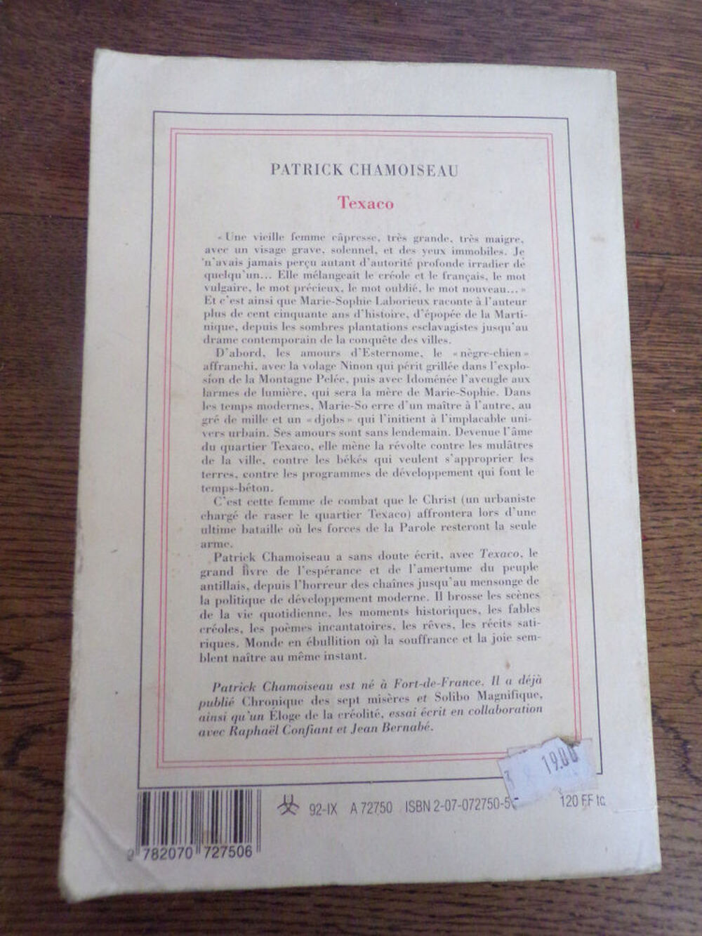 Texaco Patrick Chamoiseau &eacute;dition Gallimard nrf roman 1992 Livres et BD