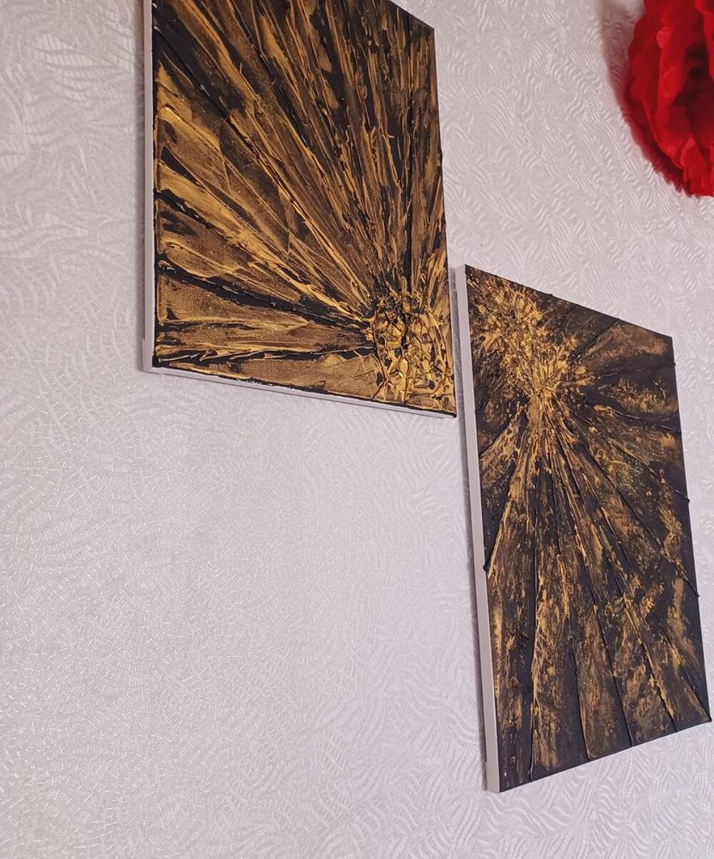 2 tableau peinture abstrait dor&eacute; et noir Décoration