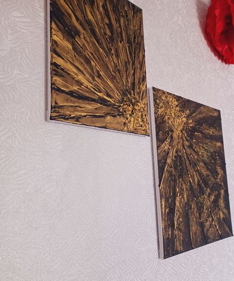 2 tableau peinture abstrait dor et noir 50 Fameck (57)