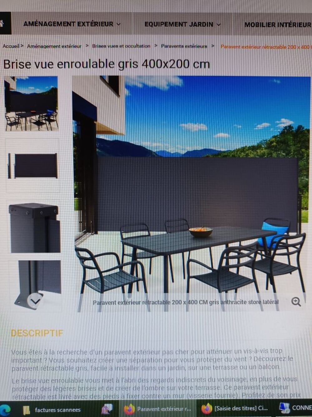 paravent retractable 2m x 3m Jardin