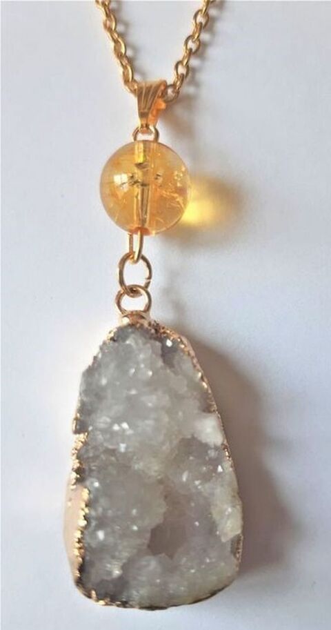 parure Pendentif g�ode quartz avec pierre Citrine 18 La Seyne-sur-Mer (83)