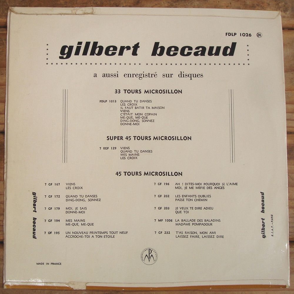 GILBERT B&Eacute;CAUD-33t 25cm-MES GRANDS SUCC&Egrave;S Mes Mains-BIEM 54 CD et vinyles