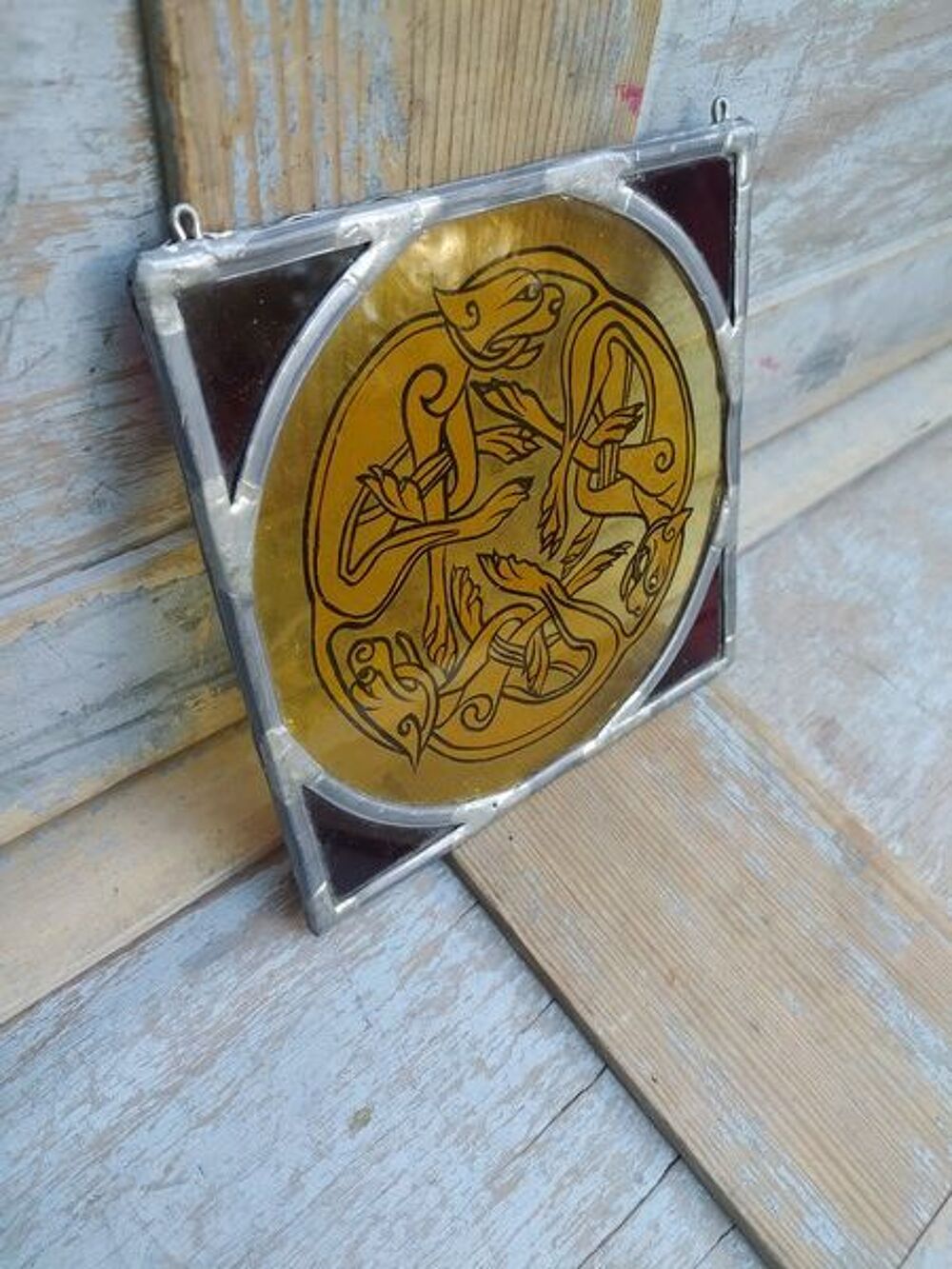 Vitrail Celtique Chiens Entrelacs Celtic Glass Artworks 
