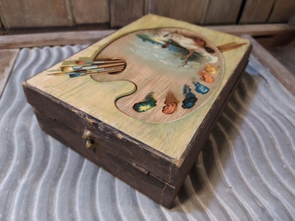 Ancienne Boite de Peintures XIX&egrave;me D&eacute;cor Chromo 