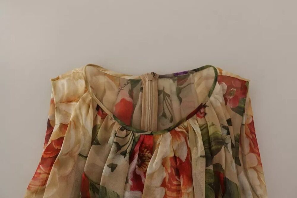 Robe mini beige &agrave; fleurs sans manches et col rond D&amp;G Vêtements