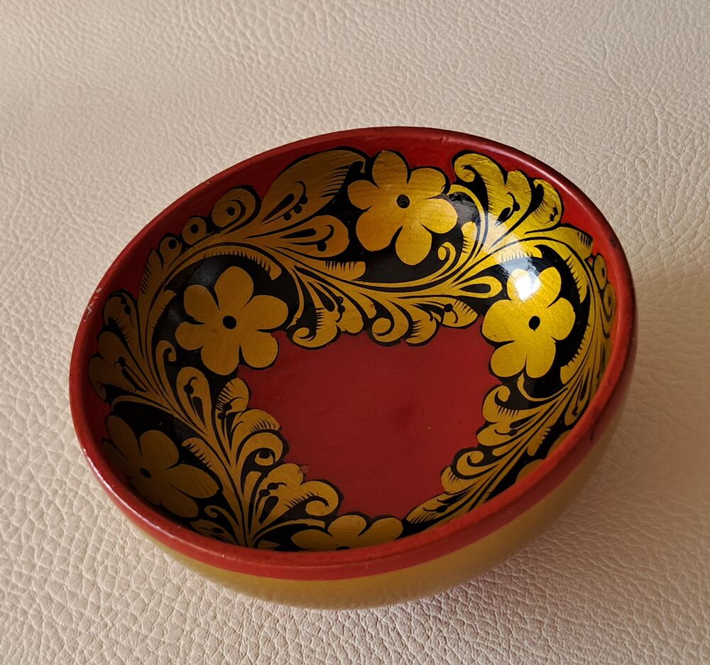 lot de 6 petit bol coupelle en bois laqu&eacute; noir rouge or Décoration