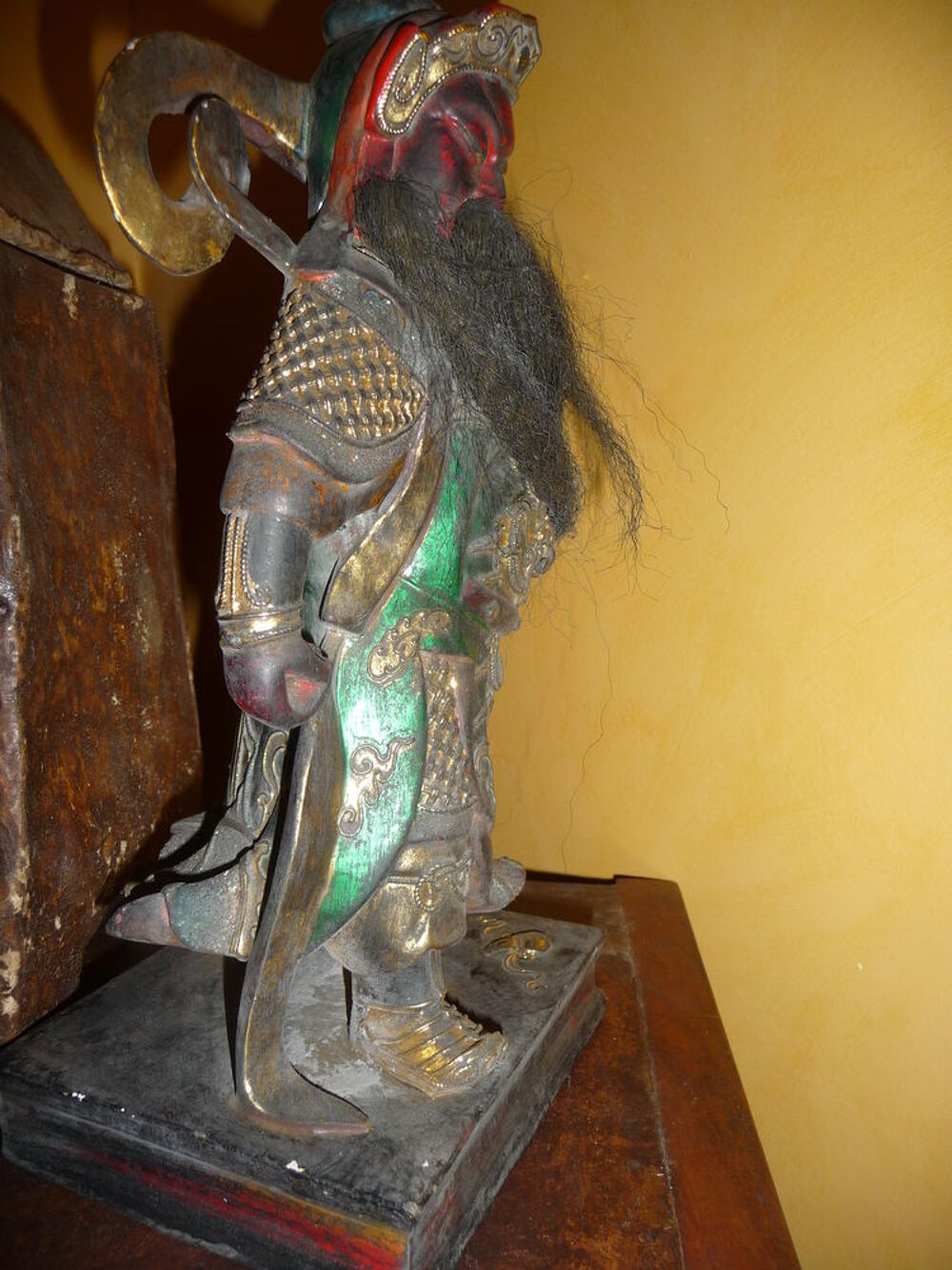 dieu guerrier guan gong - polychrome bois - pi&egrave;ce ancienne 