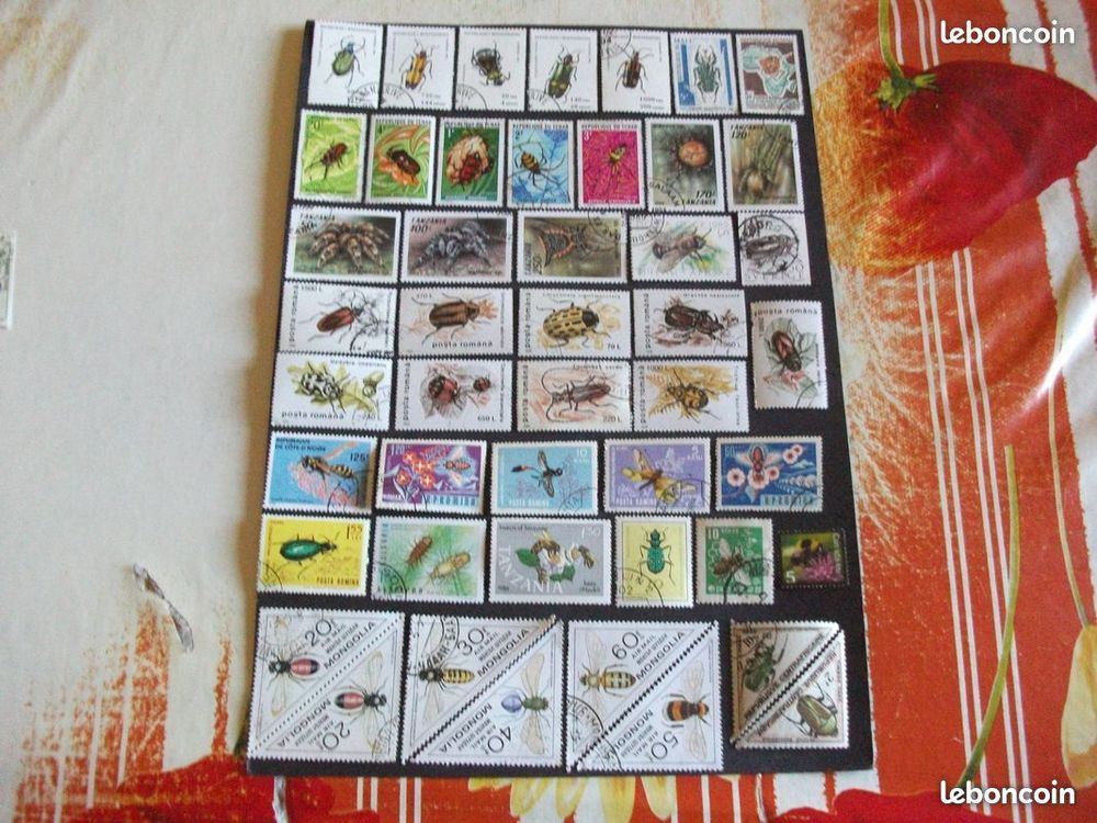 Lot de 195 timbres diff&eacute;rents et oblit&eacute;r&eacute;s sur les Insectes
